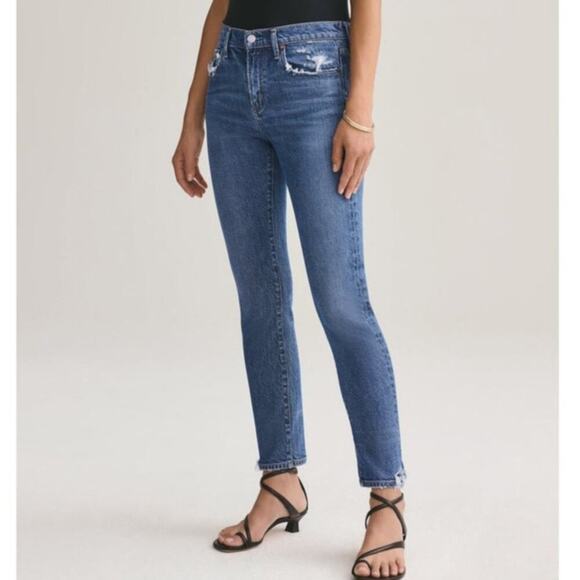 AGOLDE Toni Jeans Size 29 Blue Stratosphere Stretch Denim Mid Rise Slim Straight - Picture 1 of 15